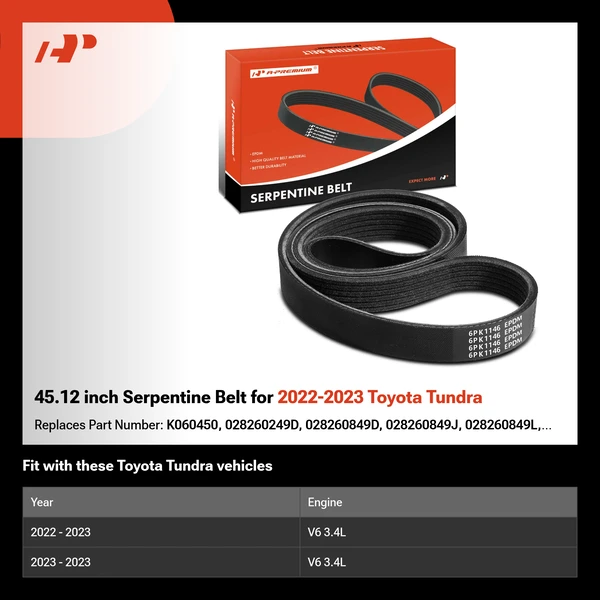 45.12 inch Serpentine Belt for 2022-2023 Toyota Tundra