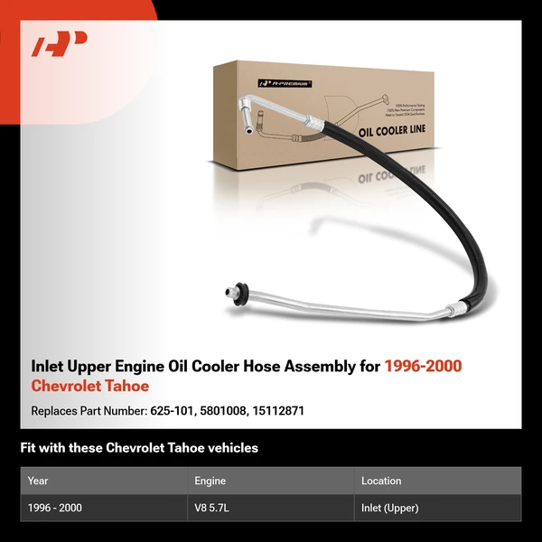 Inlet Upper Engine Oil Cooler Hose Assembly for 1996-2000 Chevrolet Tahoe