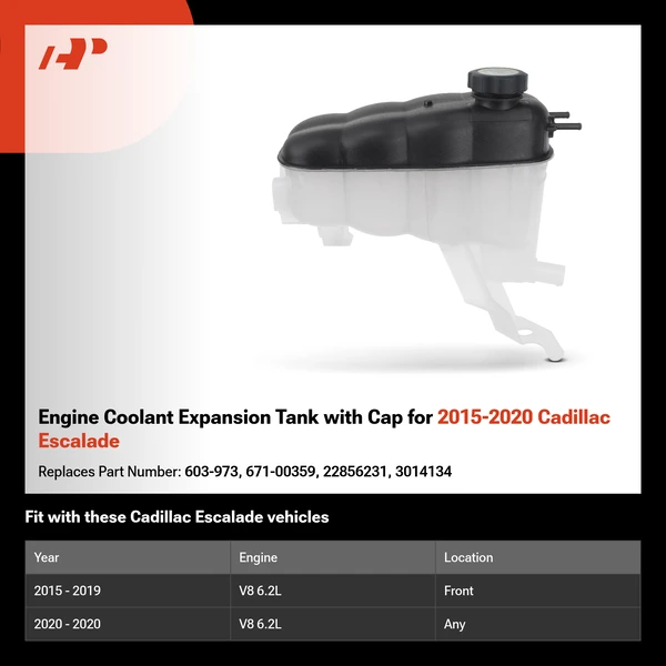 Engine Coolant Expansion Tank with Cap for 2015-2020 Cadillac Escalade