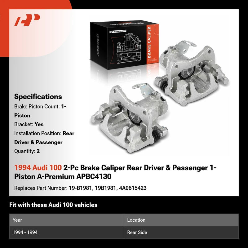 1994 Audi 100 2-Pc Brake Caliper Rear Driver & Passenger 1-Piston A-Premium APBC4130