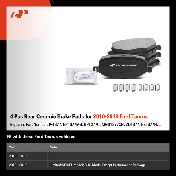 4 Pcs Rear Ceramic Brake Pads for 2010-2019 Ford Taurus