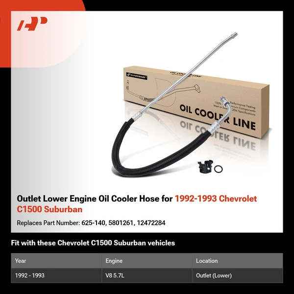Outlet Lower Engine Oil Cooler Hose for 1992-1993 Chevrolet C1500 Suburban