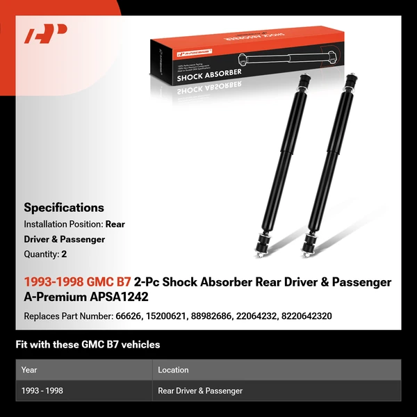 1993-1998 GMC B7 2-Pc Shock Absorber Rear Driver & Passenger A-Premium APSA1242