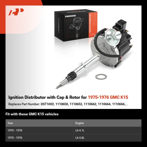 Ignition Distributor with Cap & Rotor for 1975-1976 GMC K15