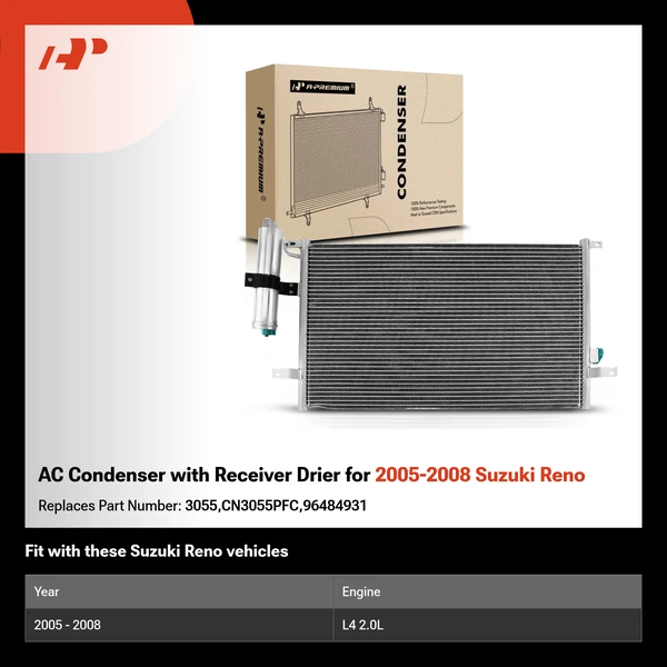 AC Condenser with Receiver Drier for 2005-2008 Suzuki Reno