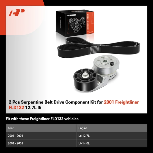 2 Pcs Serpentine Belt Drive Component Kit for 2001 Freightliner FLD132 12.7L l6
