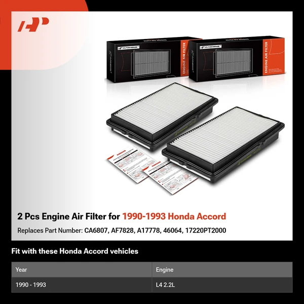 2 Pcs Engine Air Filter for 1990-1993 Honda Accord