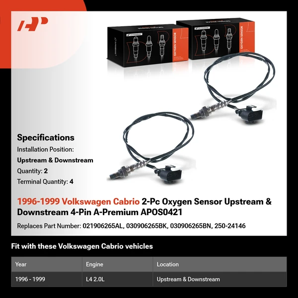 1996-1999 Volkswagen Cabrio 2-Pc Oxygen Sensor Upstream & Downstream 4-Pin A-Premium APOS0421