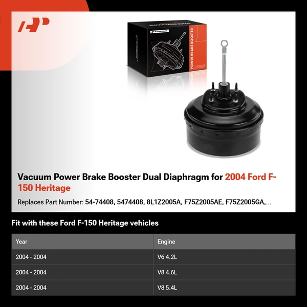 Vacuum Power Brake Booster Dual Diaphragm for 2004 Ford F-150 Heritage