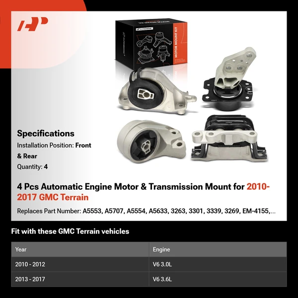4 Pcs Automatic Engine Motor & Transmission Mount for 2010-2017 GMC Terrain
