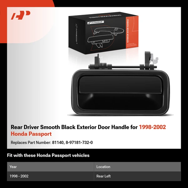 Rear Driver Smooth Black Exterior Door Handle for 1998-2002 Honda Passport