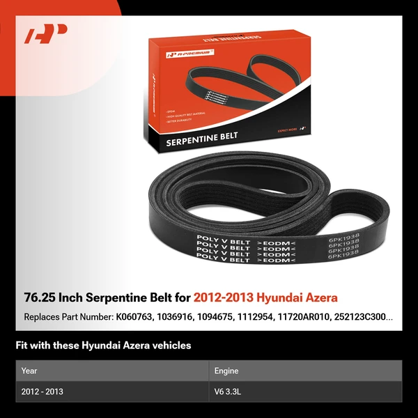 76.25 Inch Serpentine Belt for 2012-2013 Hyundai Azera