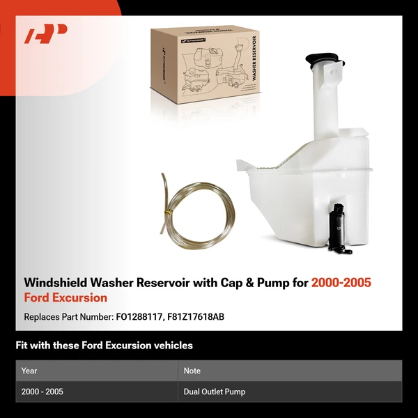 Windshield Washer Reservoir with Cap & Pump for 2000-2005 Ford Excursion