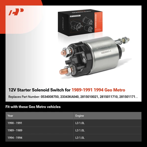 12V Starter Solenoid Switch for 1989-1991 1994 Geo Metro
