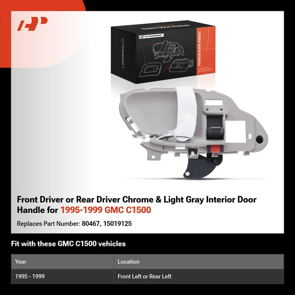 Front Driver or Rear Driver Chrome & Light Gray Interior Door Handle for 1995-1999 GMC C1500