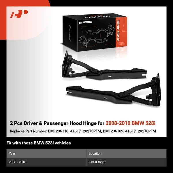 2 Pcs Driver & Passenger Hood Hinge for 2008-2010 BMW 528i