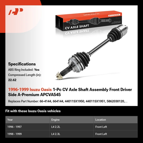 1996-1999 Isuzu Oasis 1-Pc CV Axle Shaft Assembly Front Driver Side A-Premium APCVA545