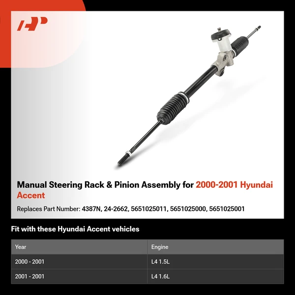 Manual Steering Rack & Pinion Assembly for 2000-2001 Hyundai Accent