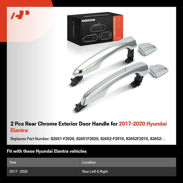 2 Pcs Rear Chrome Exterior Door Handle for 2017-2020 Hyundai Elantra