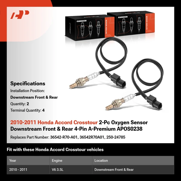 2010-2011 Honda Accord Crosstour 2-Pc Oxygen Sensor Downstream Front & Rear 4-Pin A-Premium APOS0238