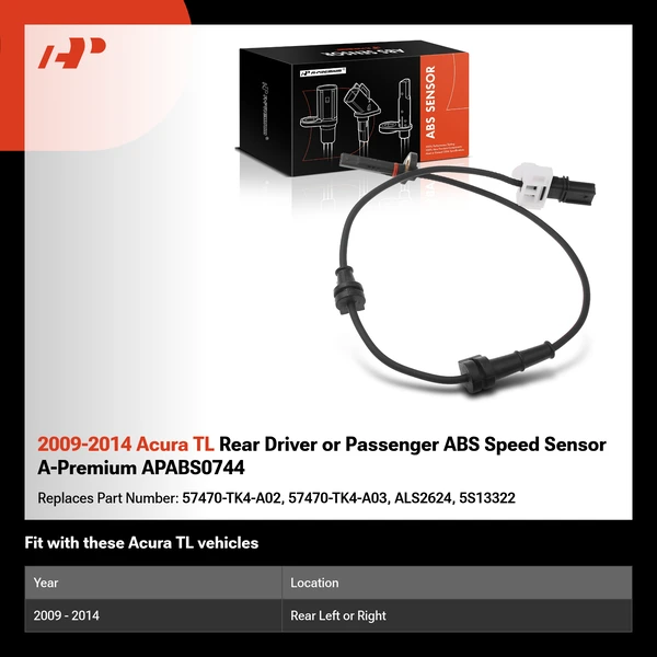 2009-2014 Acura TL Rear Driver or Passenger ABS Speed Sensor A-Premium APABS0744