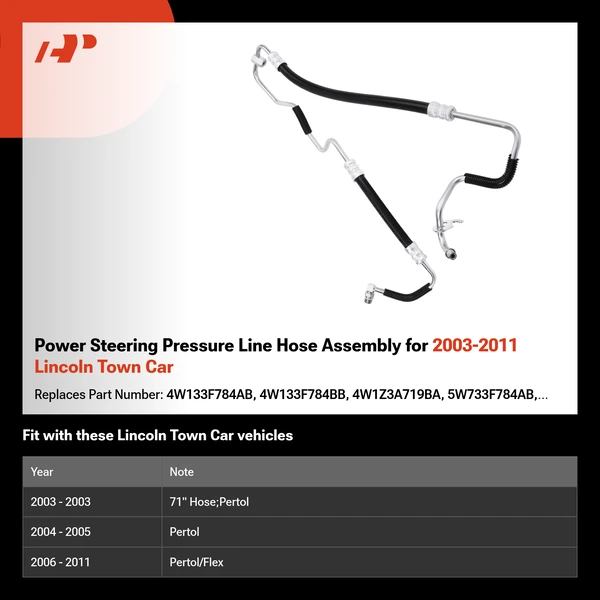 Power Steering Pressure Line Hose Assembly for 2003-2011 Lincoln Town Car