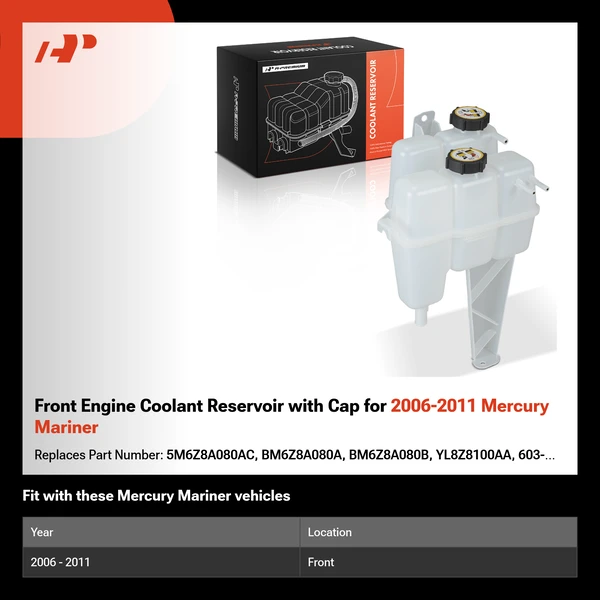 Front Engine Coolant Reservoir with Cap for 2006-2011 Mercury Mariner