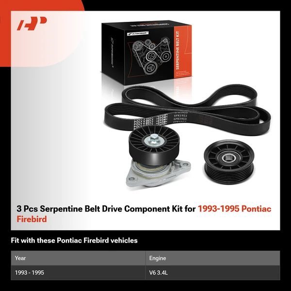 3 Pcs Serpentine Belt Drive Component Kit for 1993-1995 Pontiac Firebird