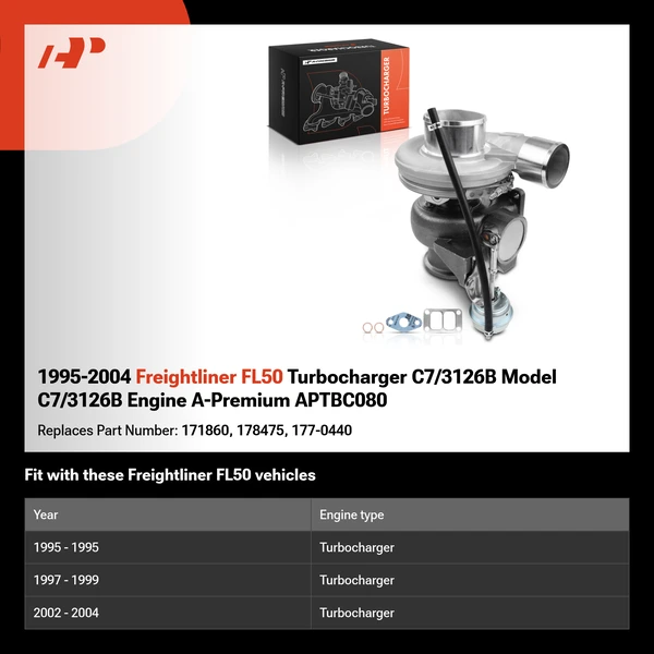 1995-2004 Freightliner FL50 Turbocharger C7/3126B Model C7/3126B Engine A-Premium APTBC080