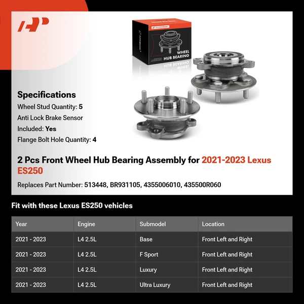 2 Pcs Front Wheel Hub Bearing Assembly for 2021-2023 Lexus ES250