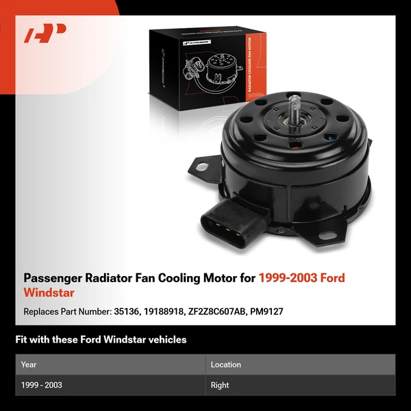 Passenger Radiator Fan Cooling Motor for 1999-2003 Ford Windstar