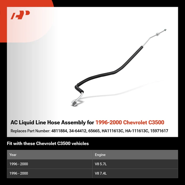 AC Liquid Line Hose Assembly for 1996-2000 Chevrolet C3500