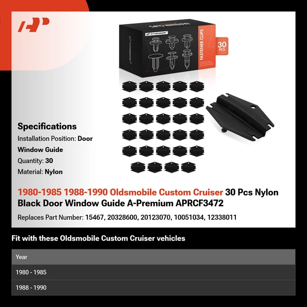 1980-1985 1988-1990 Oldsmobile Custom Cruiser 30 Pcs Nylon Black Door Window Guide A-Premium APRCF3472