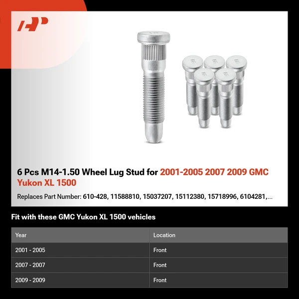 6 Pcs M14-1.50 Wheel Lug Stud for 2001-2005 2007 2009 GMC Yukon XL 1500
