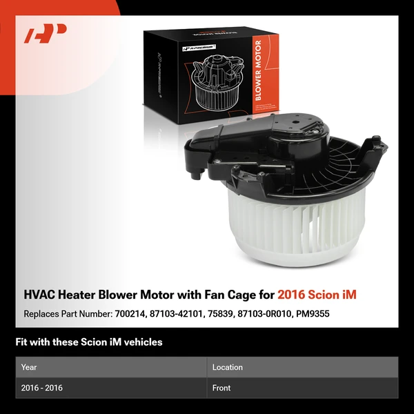 HVAC Heater Blower Motor with Fan Cage for 2016 Scion iM