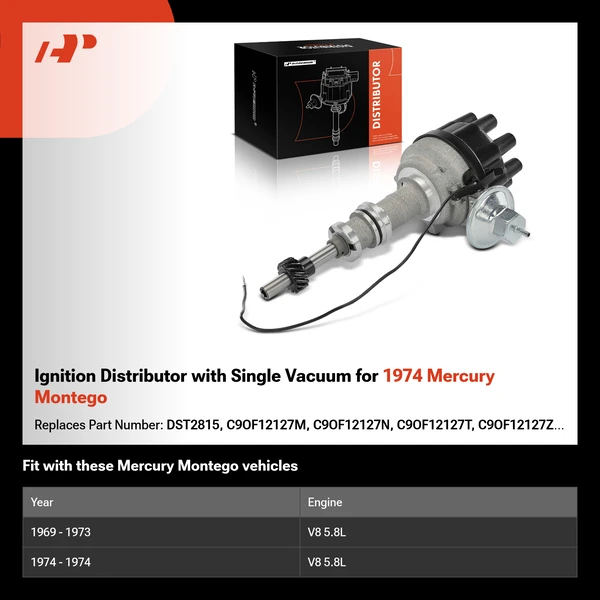 Ignition Distributor with Single Vacuum for 1974 Mercury Montego