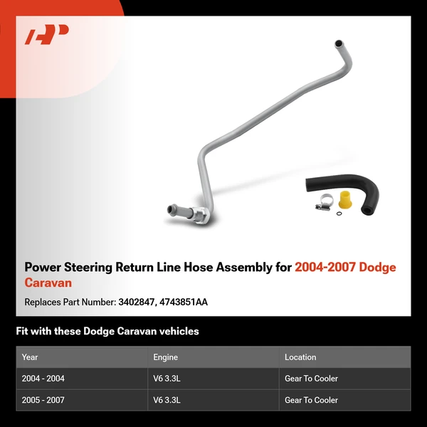 Power Steering Return Line Hose Assembly for 2004-2007 Dodge Caravan