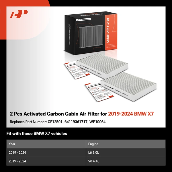 2 Pcs Activated Carbon Cabin Air Filter for 2019-2024 BMW X7