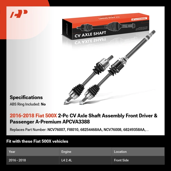 2016-2018 Fiat 500X 2-Pc CV Axle Shaft Assembly Front Driver & Passenger A-Premium APCVA3388
