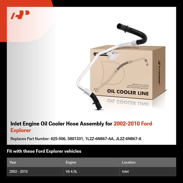 Inlet Engine Oil Cooler Hose Assembly for 2002-2010 Ford Explorer