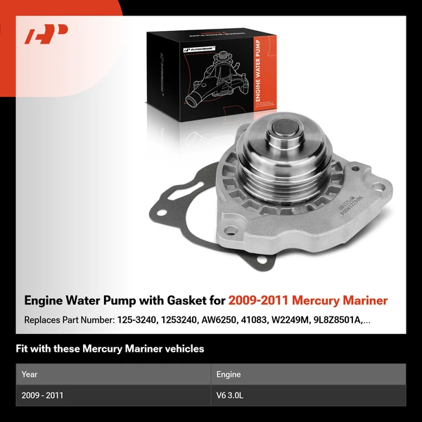 Engine Water Pump with Gasket for 2009-2011 Mercury Mariner