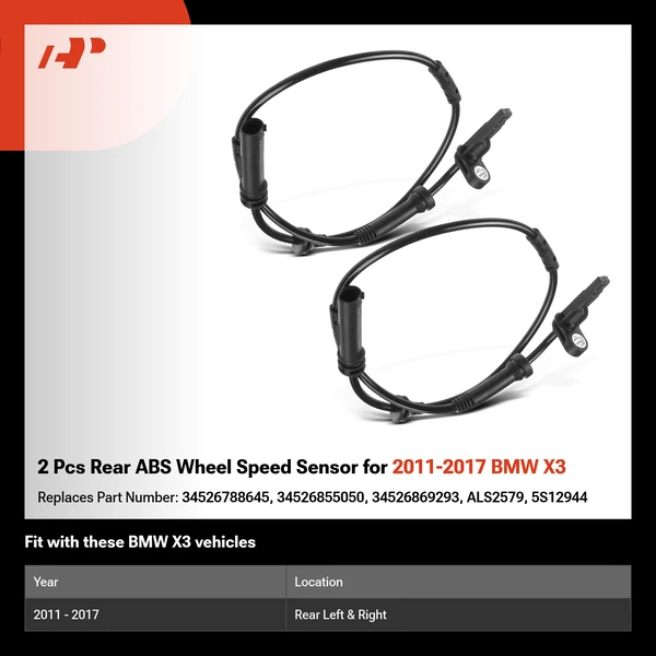 2 Pcs Rear ABS Wheel Speed Sensor for 2011-2017 BMW X3