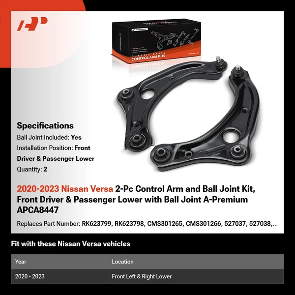 2020-2023 Nissan Versa 2-Pc Control Arm and Ball Joint Kit, Front Driver & Passenger Lower with Ball Joint A-Premium APCA8447