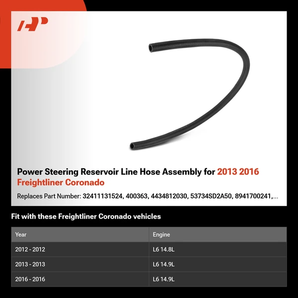 Power Steering Reservoir Line Hose Assembly for 2013 2016 Freightliner Coronado