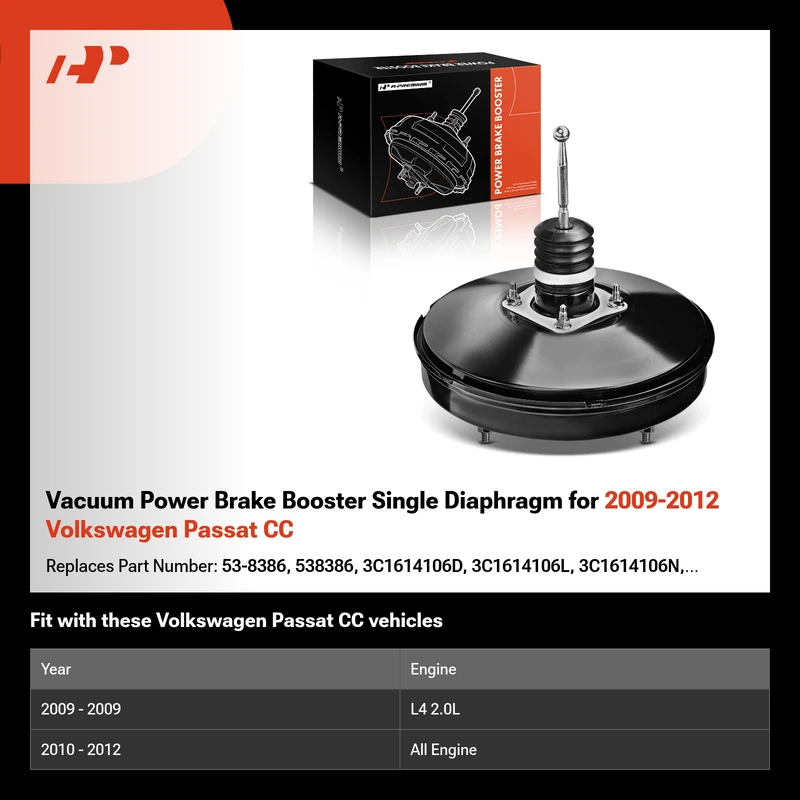 Vacuum Power Brake Booster Single Diaphragm for 2009-2012 Volkswagen Passat CC
