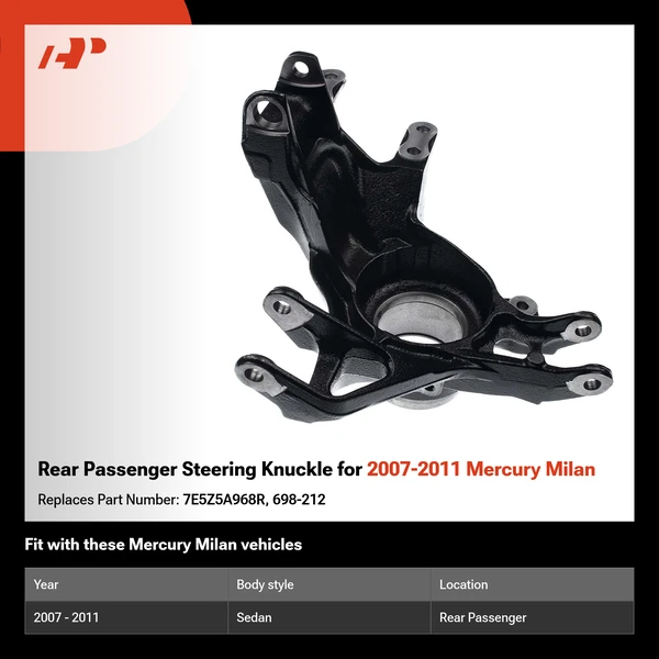 Rear Passenger Steering Knuckle for 2007-2011 Mercury Milan