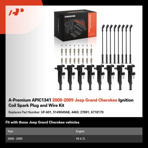 A-Premium APIC1341 2008-2009 Jeep Grand Cherokee Ignition Coil Spark Plug and Wire Kit