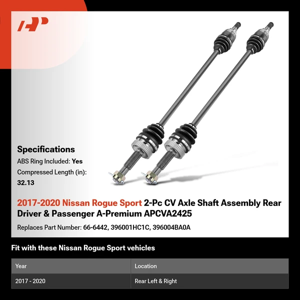 2017-2020 Nissan Rogue Sport 2-Pc CV Axle Shaft Assembly Rear Driver & Passenger A-Premium APCVA2425