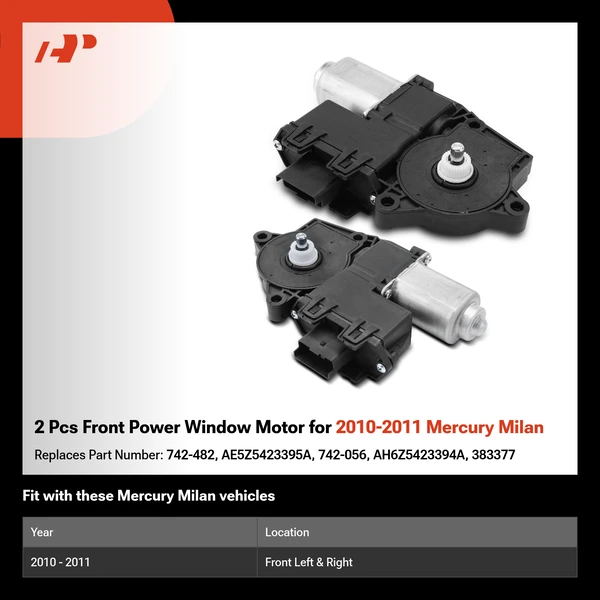 2 Pcs Front Power Window Motor for 2010-2011 Mercury Milan