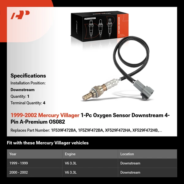 1999-2002 Mercury Villager 1-Pc Oxygen Sensor Downstream 4-Pin A-Premium OS082
